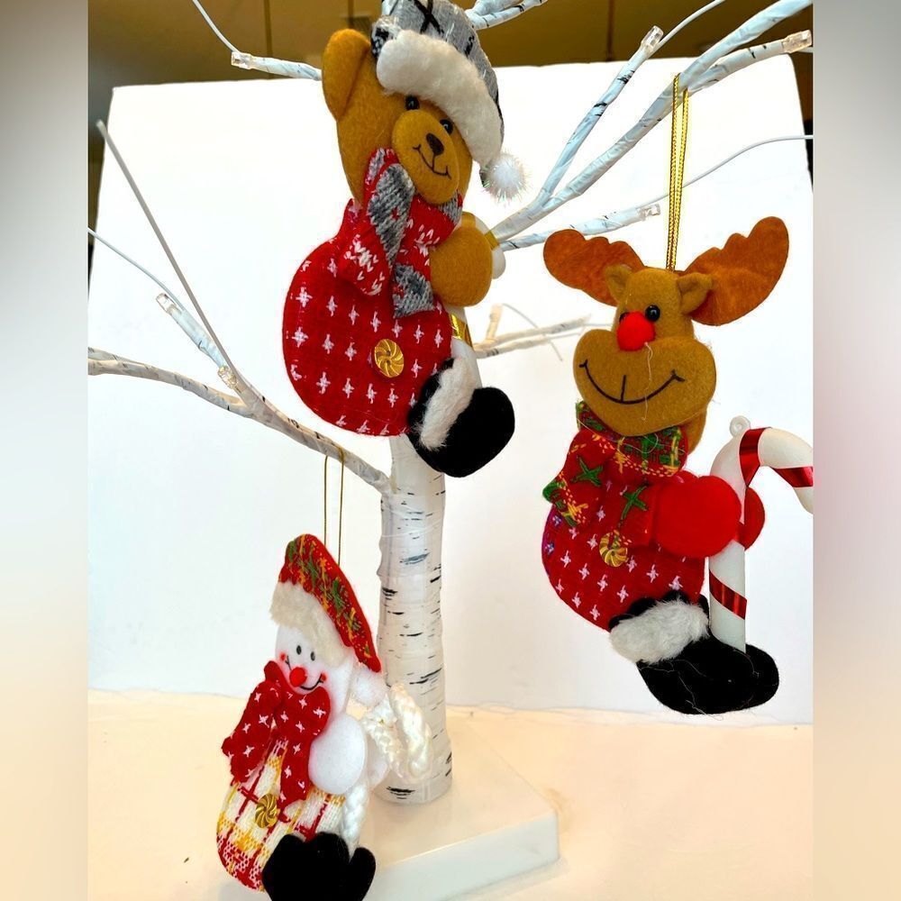 SET OF 3 TREE ORNAMENTS SNOWMAN, TEDDY BEAR, MOOSE